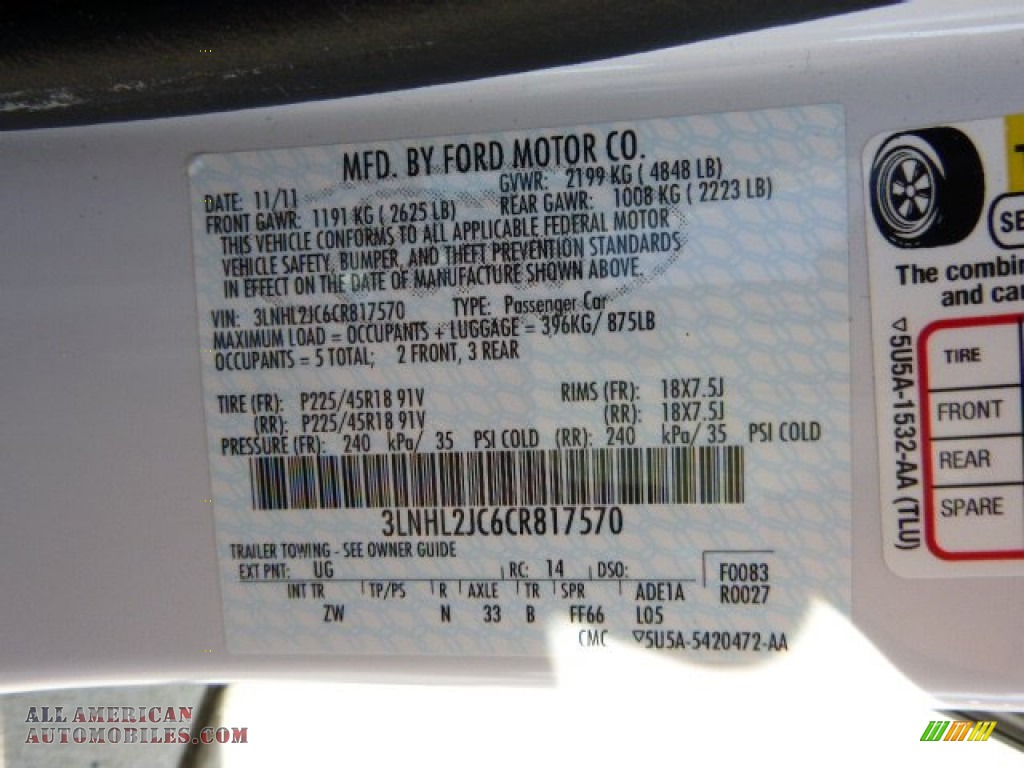 2012 MKZ AWD - White Platinum Metallic Tri-Coat / Dark Charcoal photo #23
