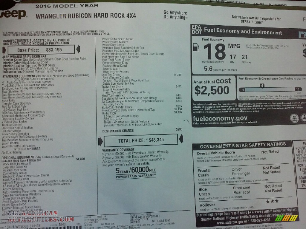 2016 Wrangler Rubicon Hard Rock 4x4 - Granite Crystal Metallic / Black photo #25
