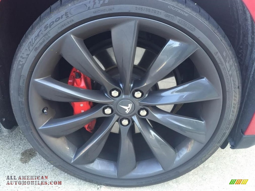 2014 Model S P85D Performance - Red Multi-Coat / Black photo #14
