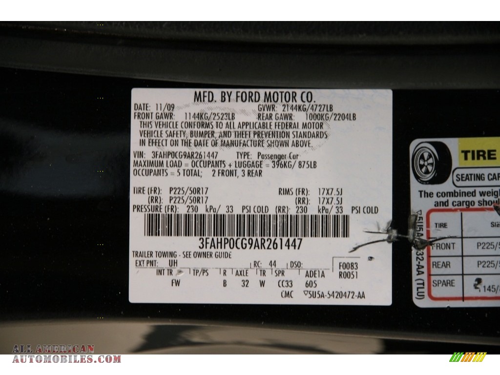 2010 Fusion SEL V6 AWD - Tuxedo Black Metallic / Charcoal Black photo #18