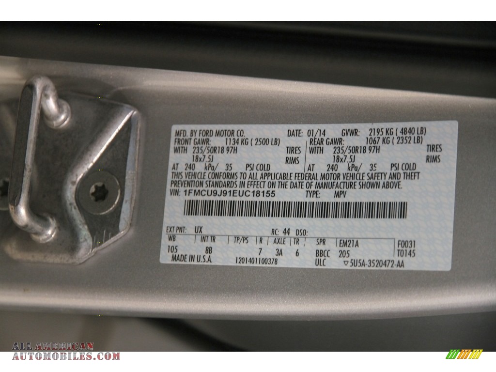 2014 Escape Titanium 2.0L EcoBoost 4WD - Ingot Silver / Charcoal Black photo #16