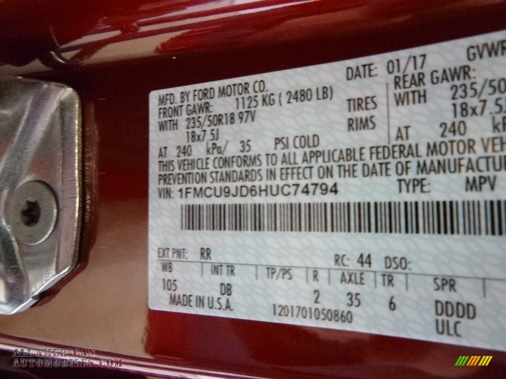2017 Escape Titanium 4WD - Ruby Red / Charcoal Black photo #11