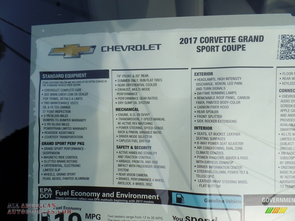 2017 Corvette Grand Sport Coupe - Arctic White / Gray photo #52