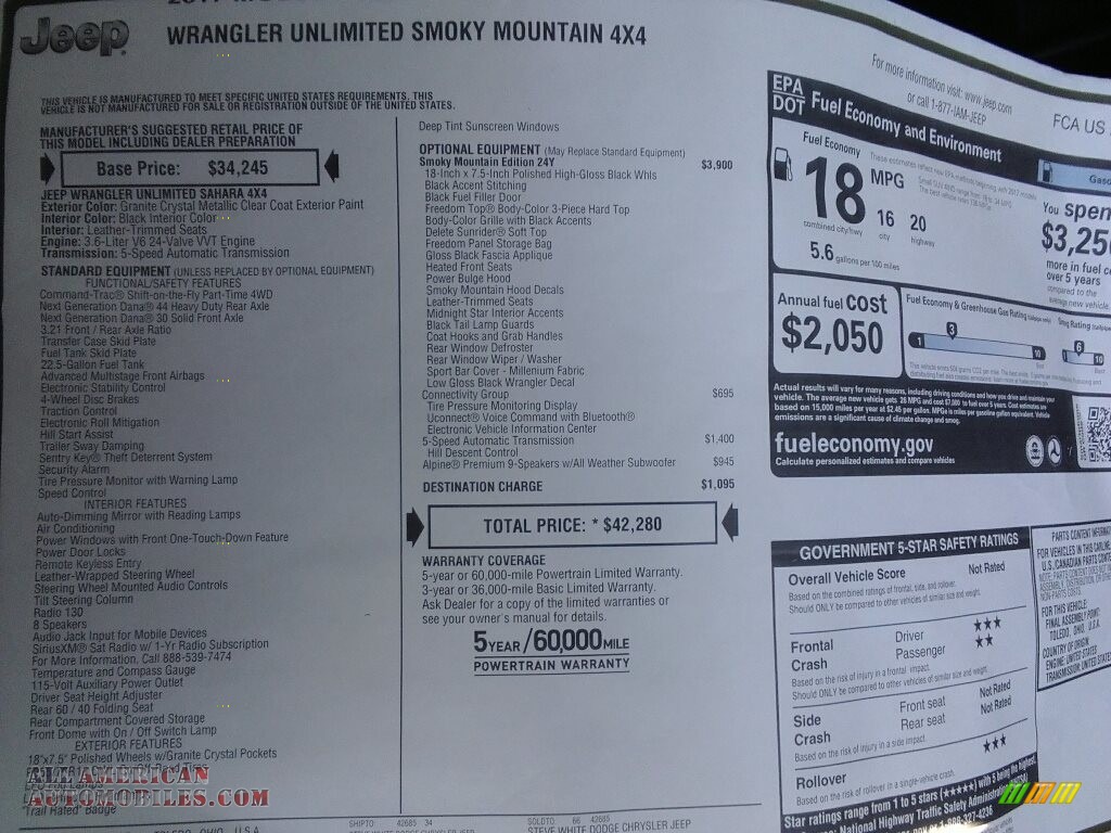 2017 Wrangler Unlimited Smoky Mountain Edition 4x4 - Granite Crystal Metallic / Black photo #23