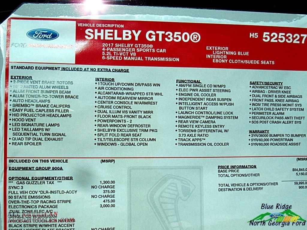 2017 Mustang Shelby GT350 - Lightning Blue / Ebony Recaro Sport Seats photo #27