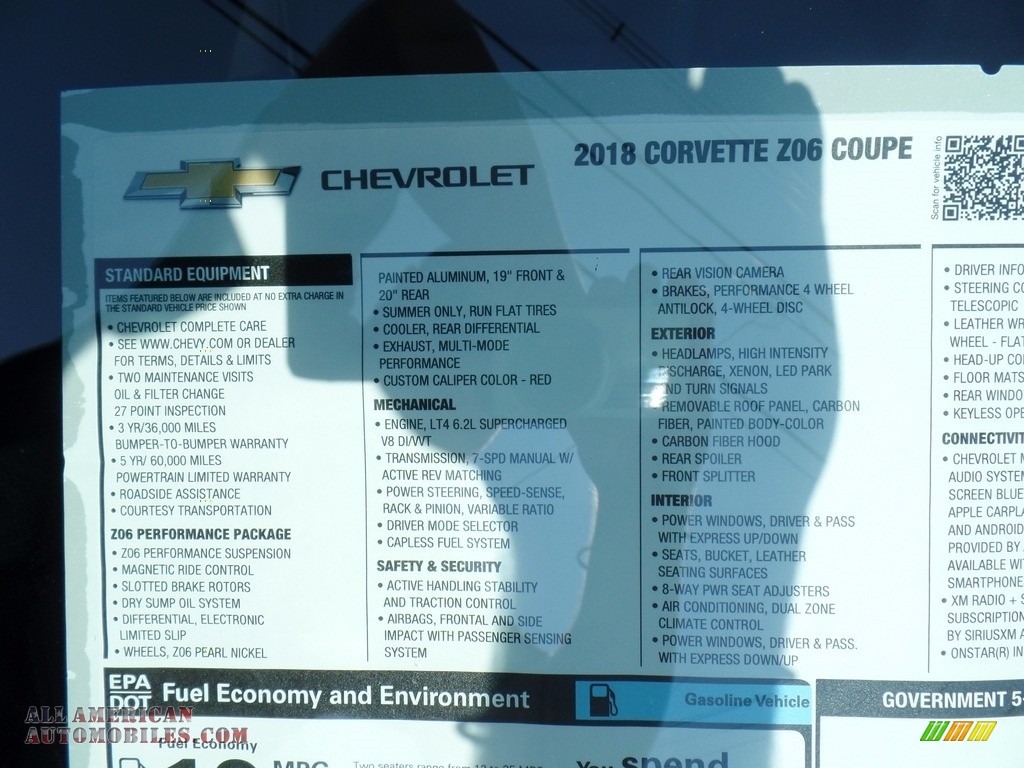 2018 Corvette Z06 Coupe - Black Rose Metallic / Jet Black photo #47