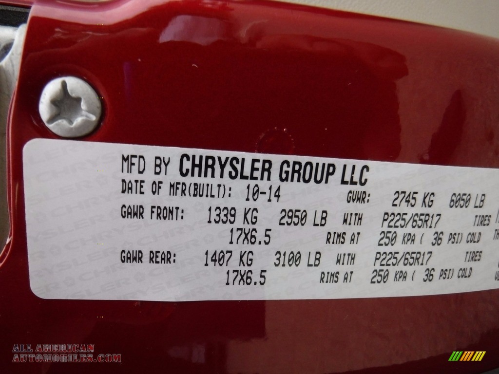2015 Town & Country Touring - Deep Cherry Red Crystal Pearl / Black/Light Graystone photo #33
