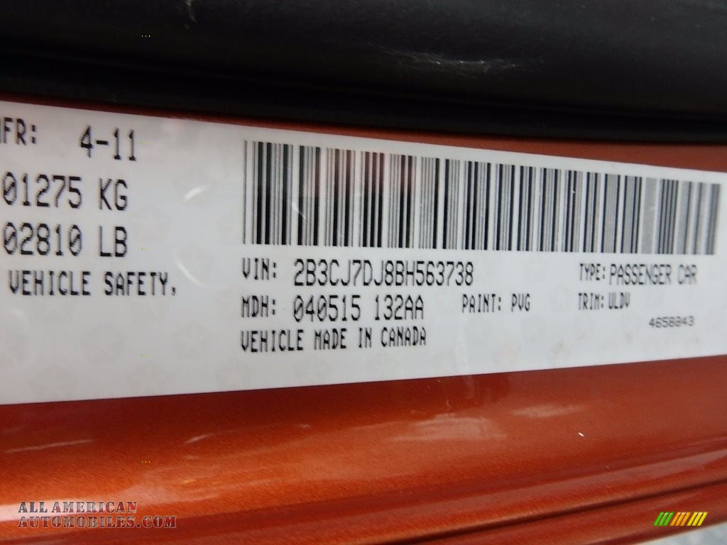 2011 Challenger SRT8 392 - Toxic Orange Pearl / Dark Slate Gray photo #15