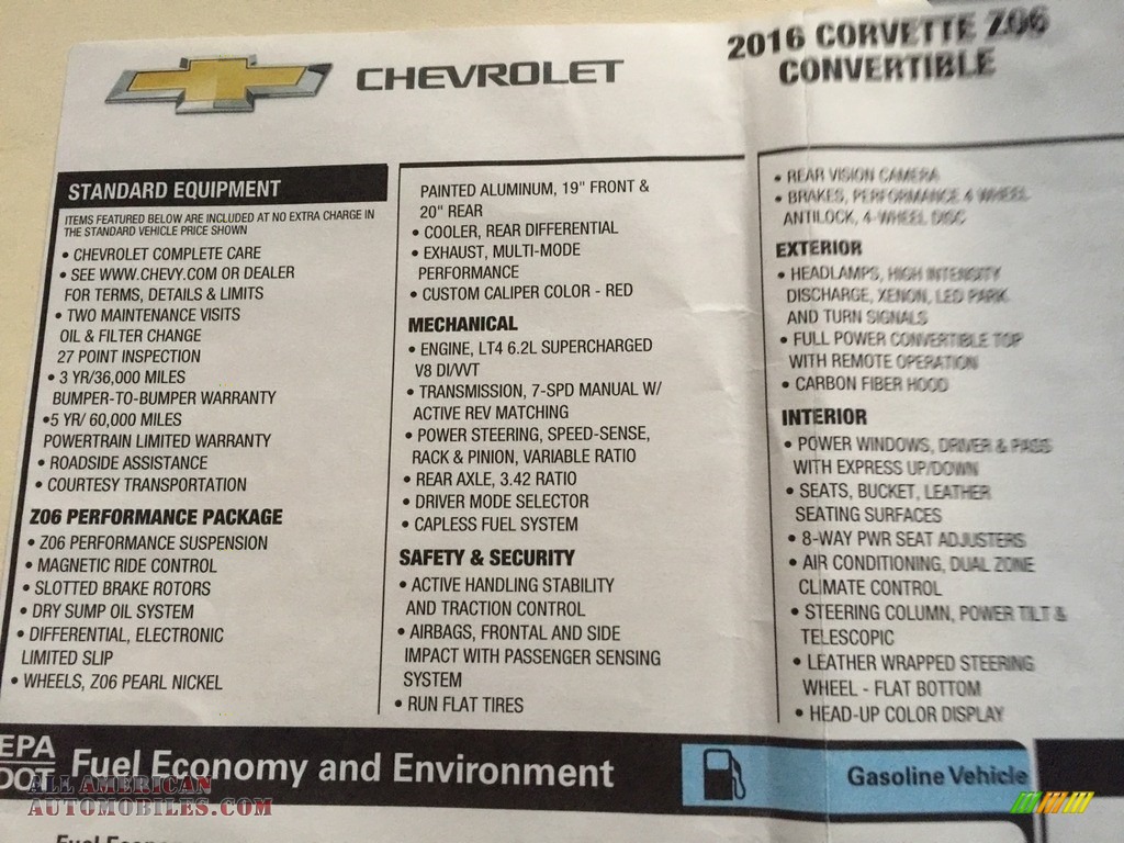 2016 Corvette Z06 Convertible - Black / Jet Black photo #13