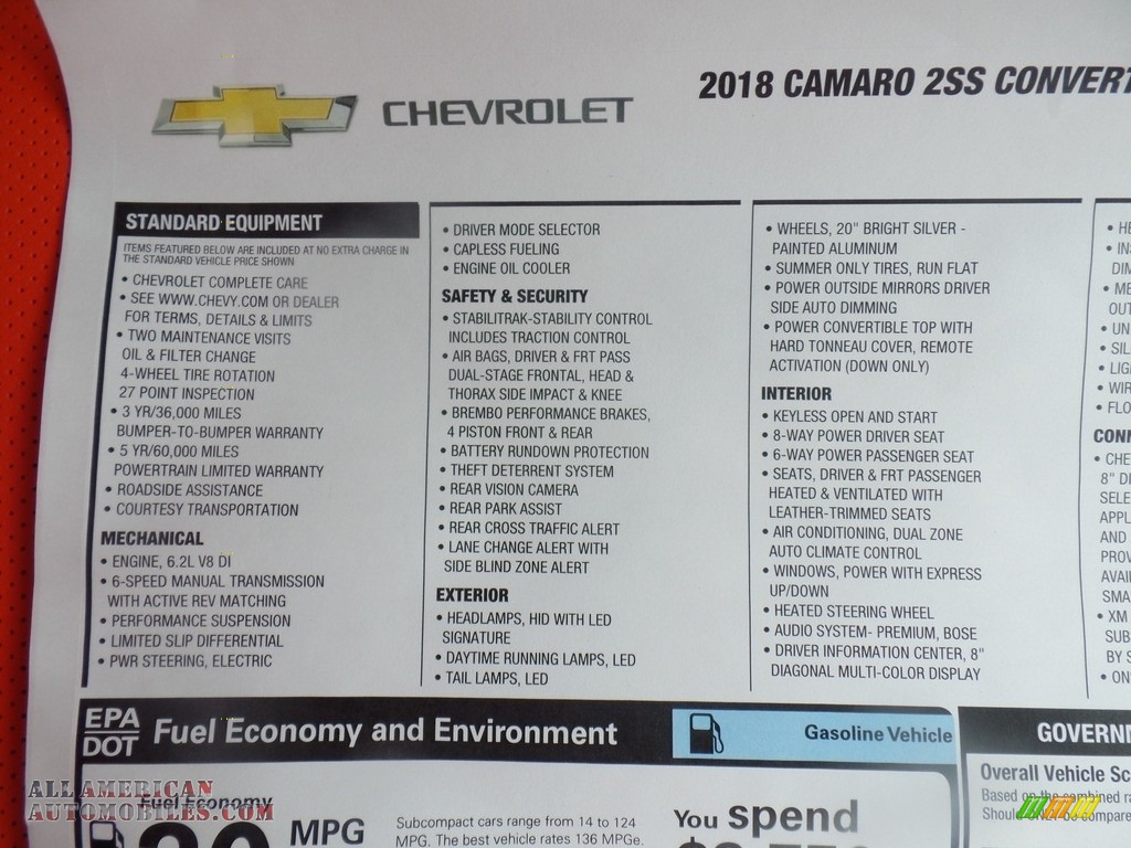2018 Camaro SS Convertible Hot Wheels Package - Crush (Orange) / Jet Black/Orange Accents photo #41