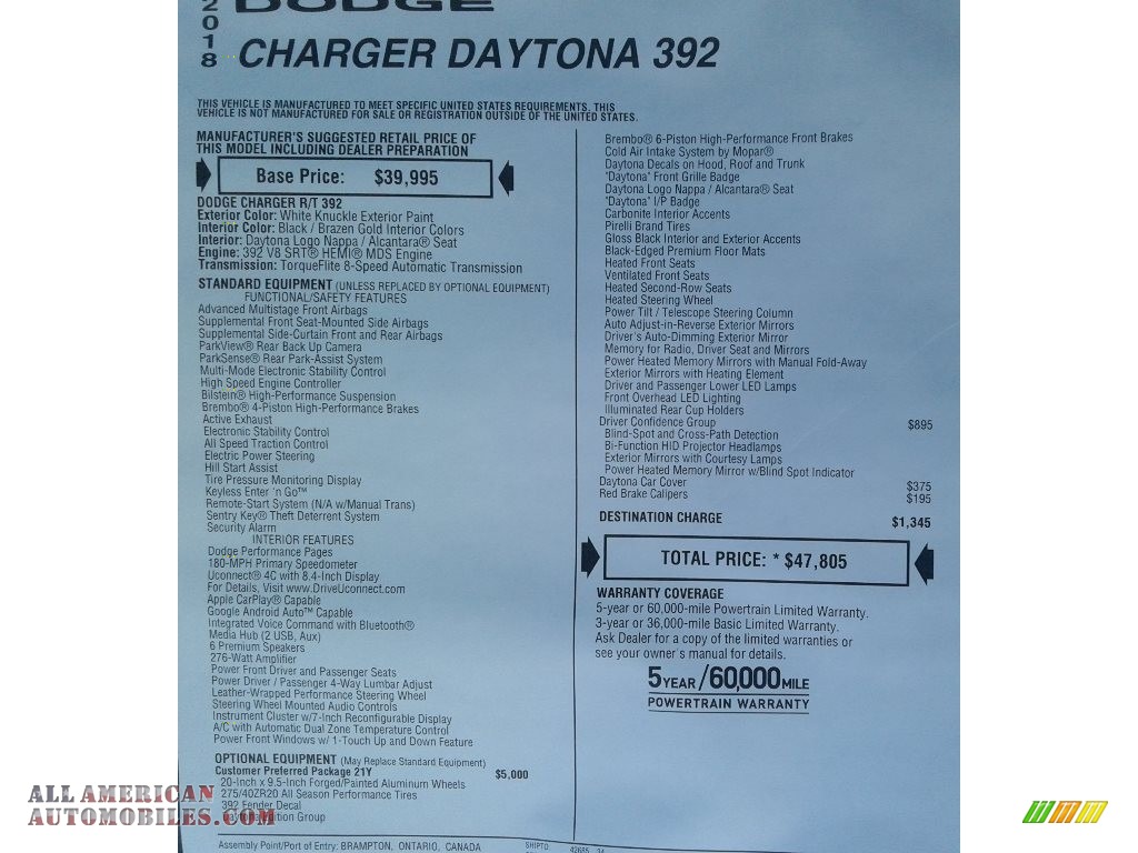 2018 Charger Daytona 392 - White Knuckle / Black photo #35