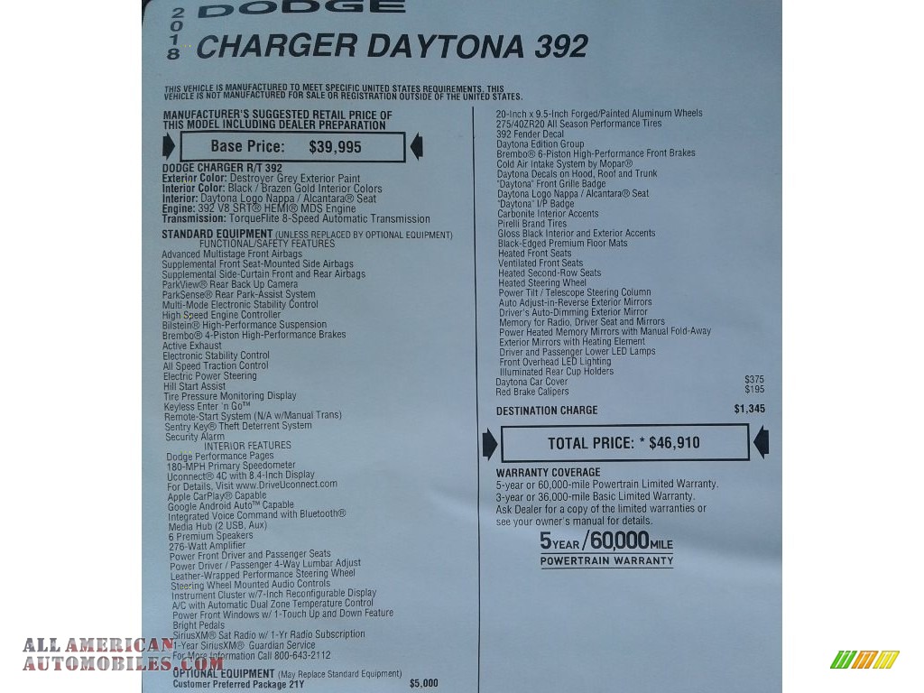 2018 Charger Daytona 392 - Destroyer Gray / Black photo #37
