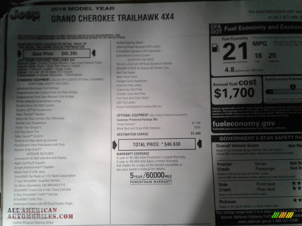 2018 Grand Cherokee Trailhawk 4x4 - Granite Crystal Metallic / Black/Ruby Red photo #33