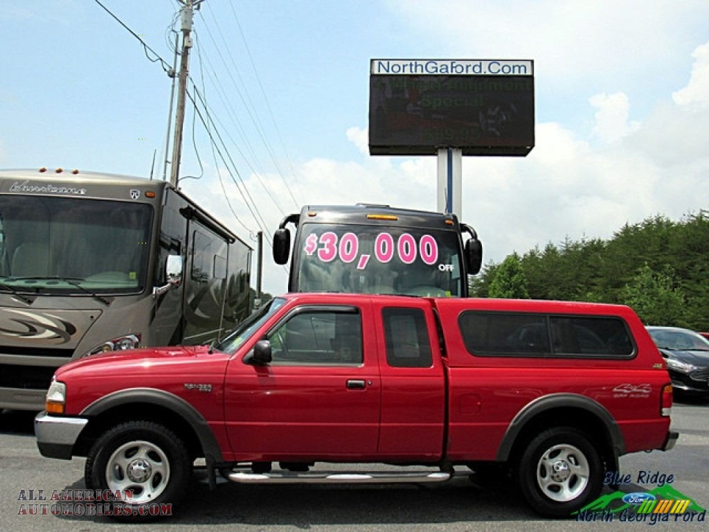 1999 Ranger XLT Extended Cab 4x4 - Bright Red / Medium Prairie Tan photo #2