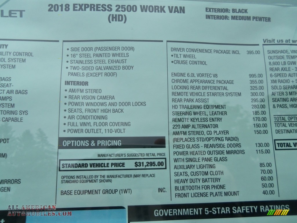 2018 Express 2500 Cargo WT - Black / Medium Pewter photo #14