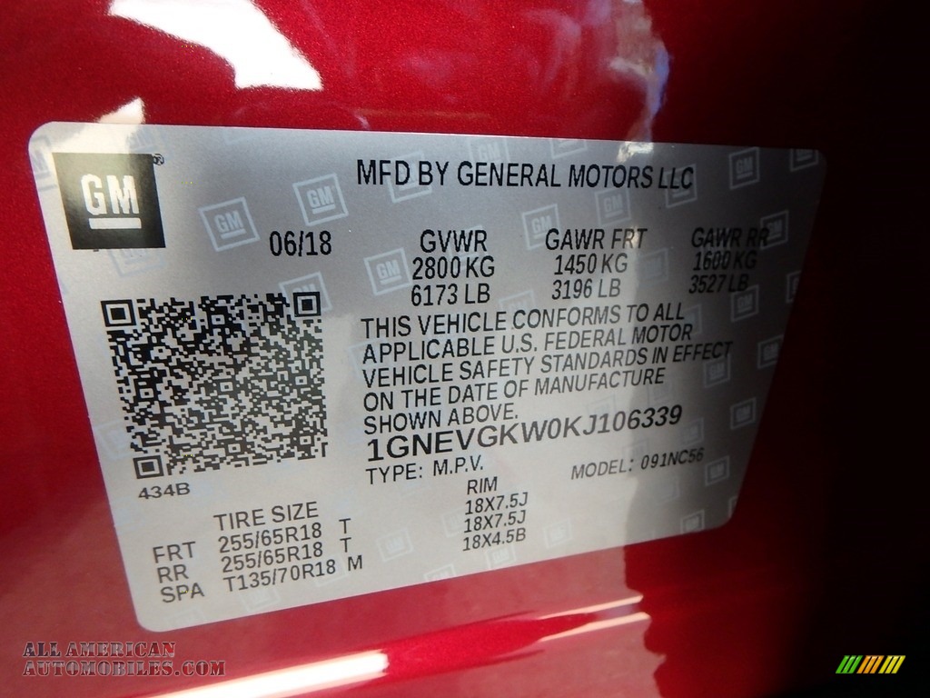 2019 Chevrolet Traverse LT AWD in Cajun Red Tintcoat photo #16 - 106339