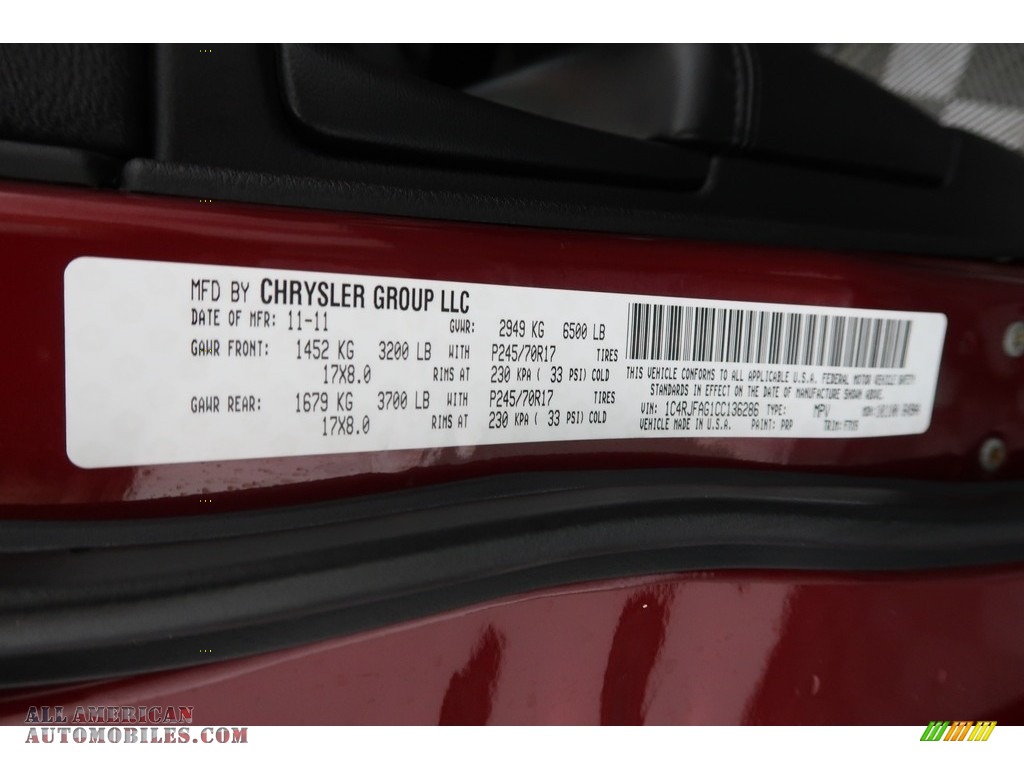 2012 Grand Cherokee Laredo 4x4 - Deep Cherry Red Crystal Pearl / Black photo #35