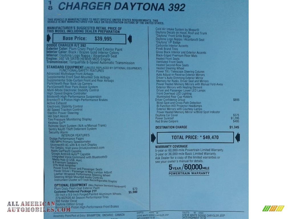 2018 Charger Daytona 392 - Plum Crazy Pearl / Black photo #36