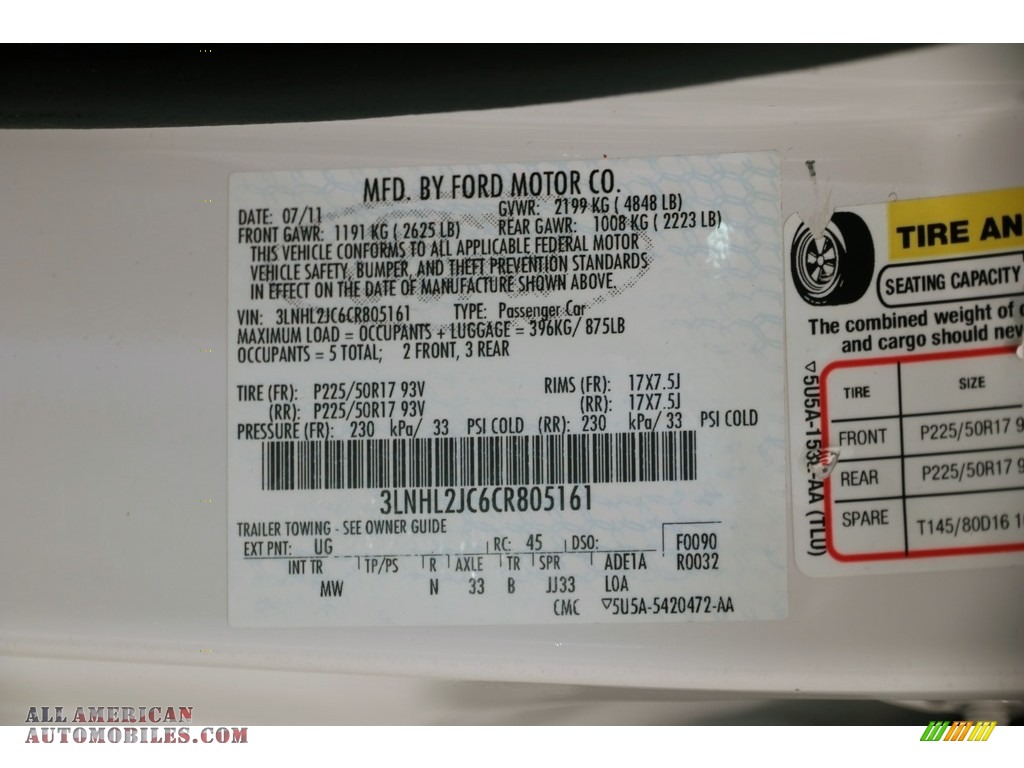 2012 MKZ AWD - White Platinum Metallic Tri-Coat / Dark Charcoal photo #26