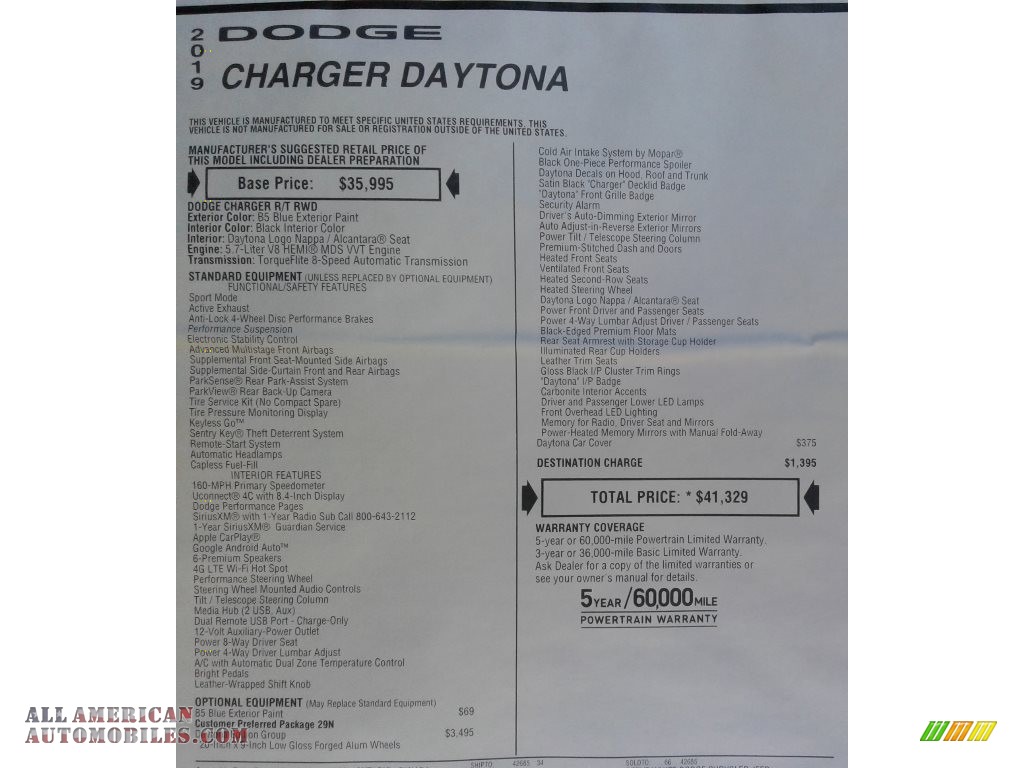 2019 Charger Daytona - B5 Blue Pearl / Black photo #35