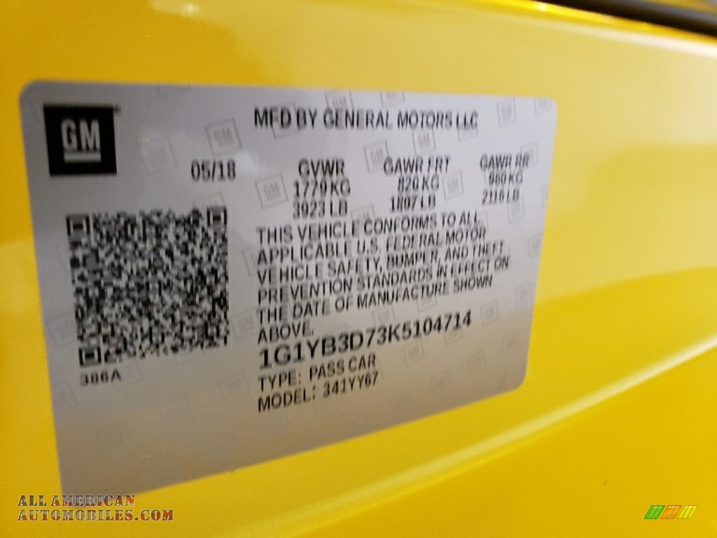 2019 Corvette Stingray Convertible - Corvette Racing Yellow Tintcoat / Black photo #10