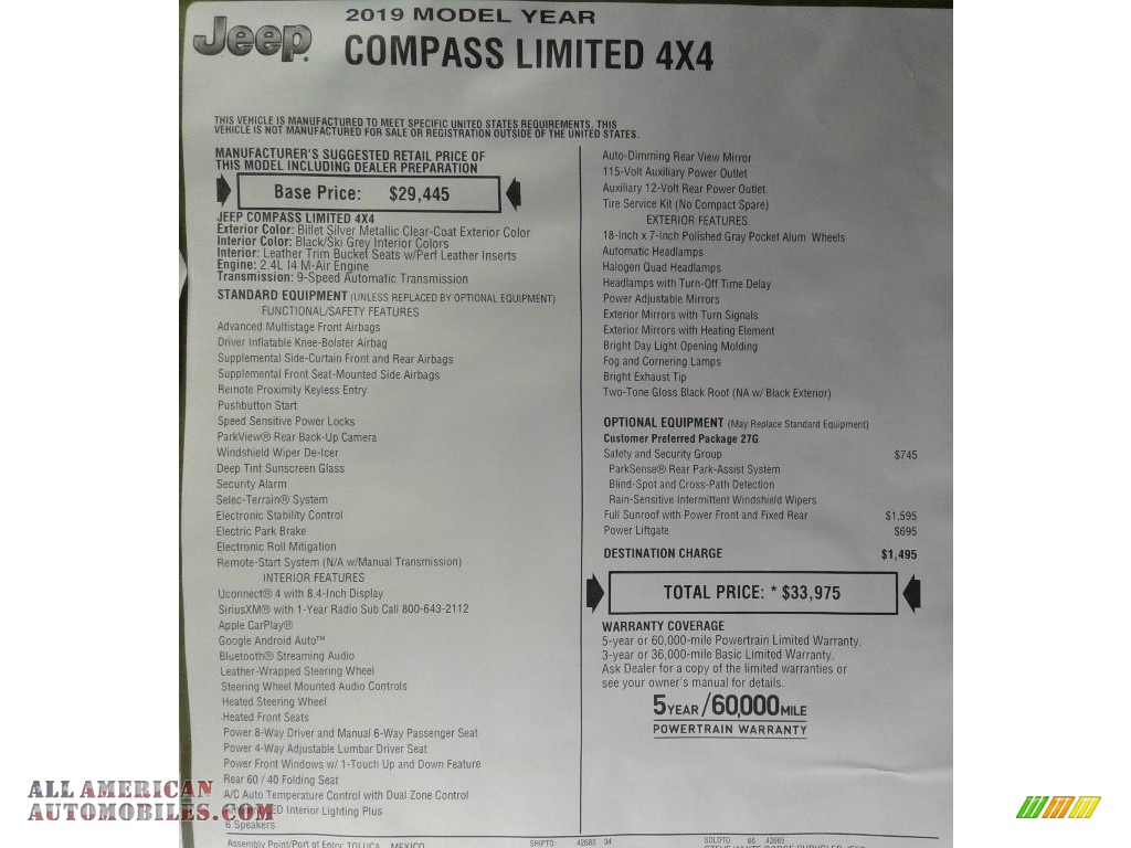 2019 Compass Limited 4x4 - Billet Silver Metallic / Black/Ski Gray photo #36