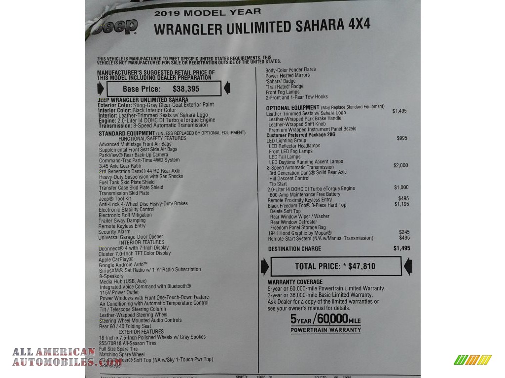 2019 Wrangler Unlimited Sahara 4x4 - Sting-Gray / Black photo #31