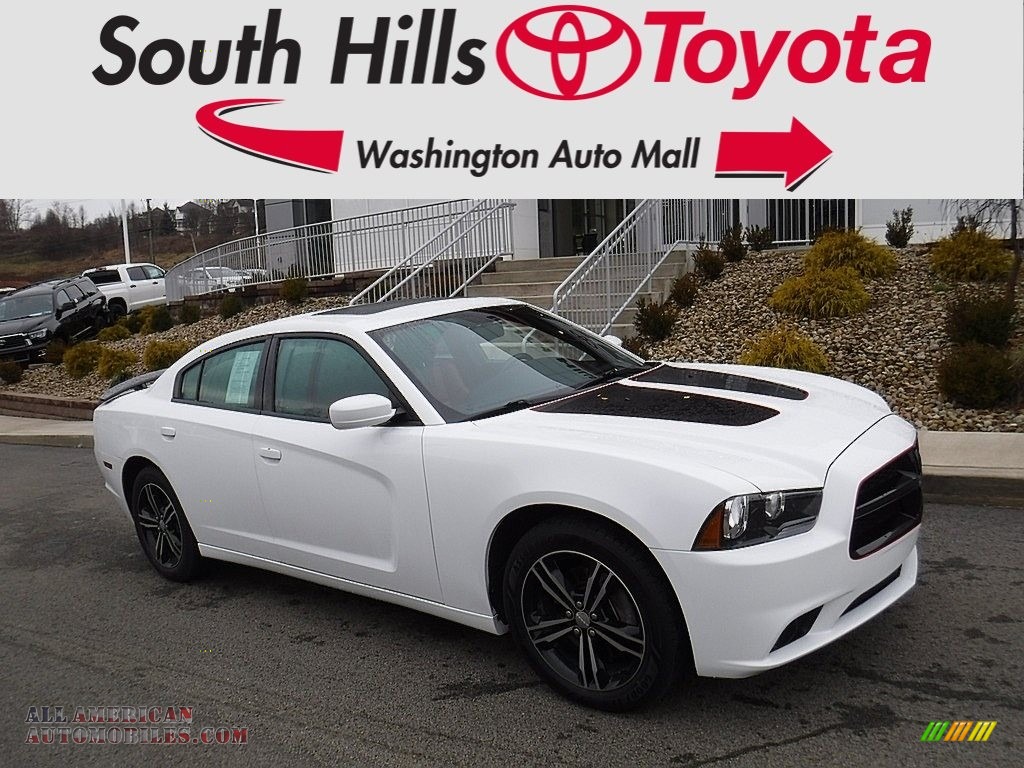Bright White / Black/Red Dodge Charger SXT AWD