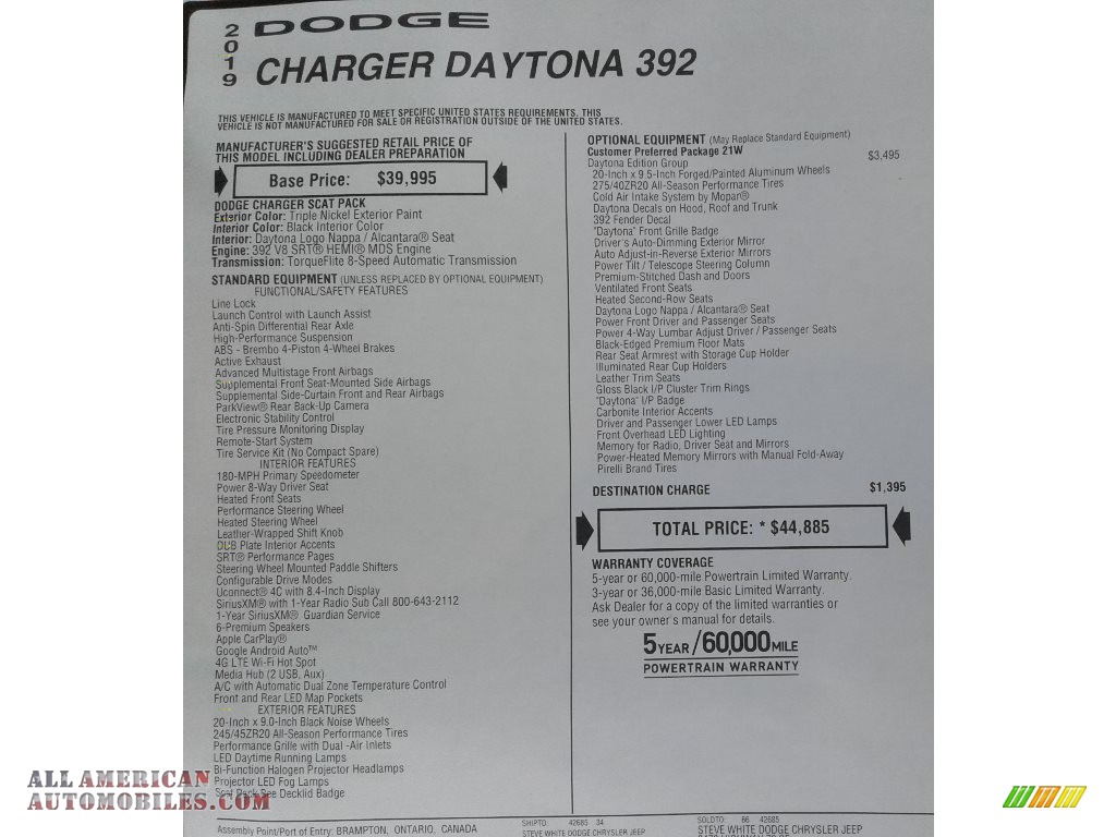 2019 Charger Daytona 392 - Triple Nickel / Black photo #37