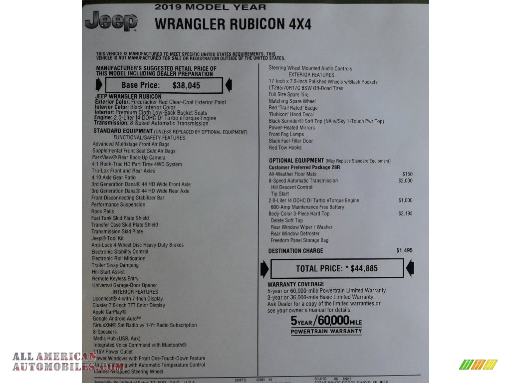 2019 Wrangler Rubicon 4x4 - Firecracker Red / Black photo #32