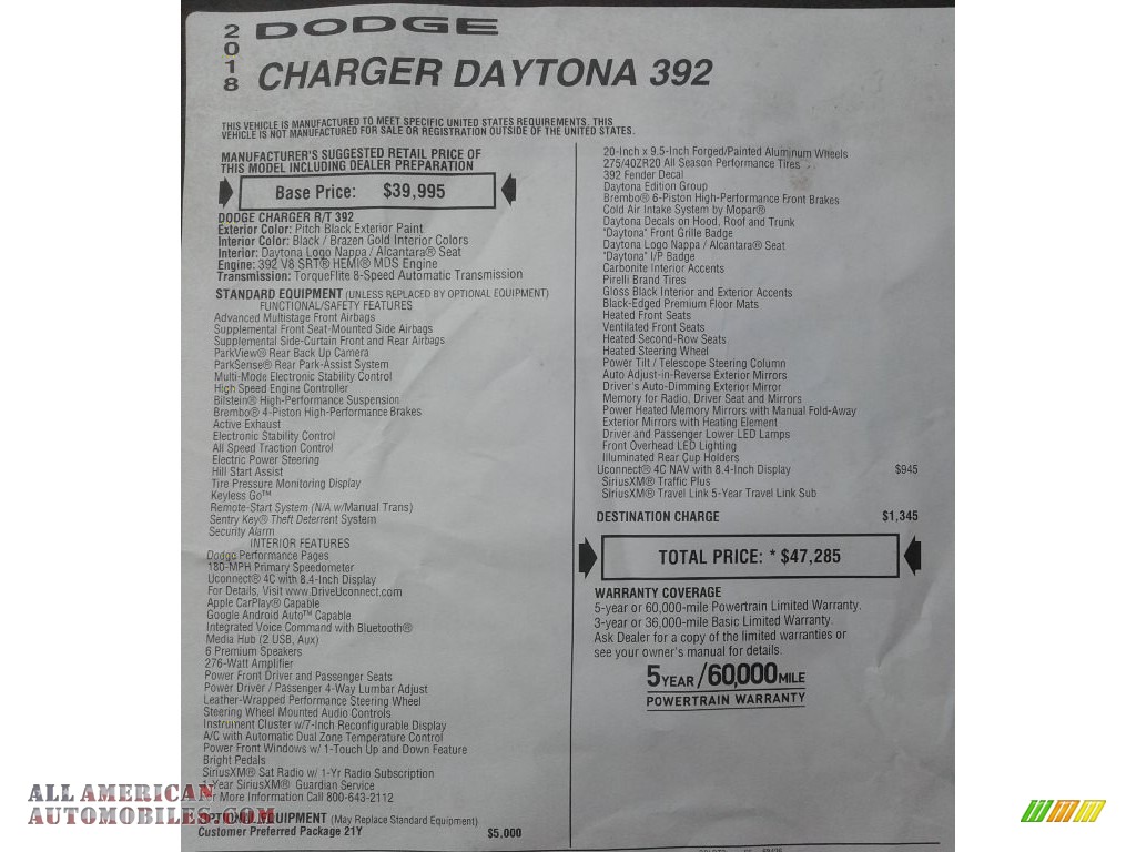 2018 Charger Daytona 392 - Pitch Black / Black photo #38