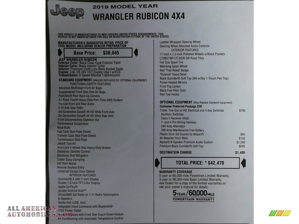 2019 Wrangler Rubicon 4x4 - Black / Black photo #33