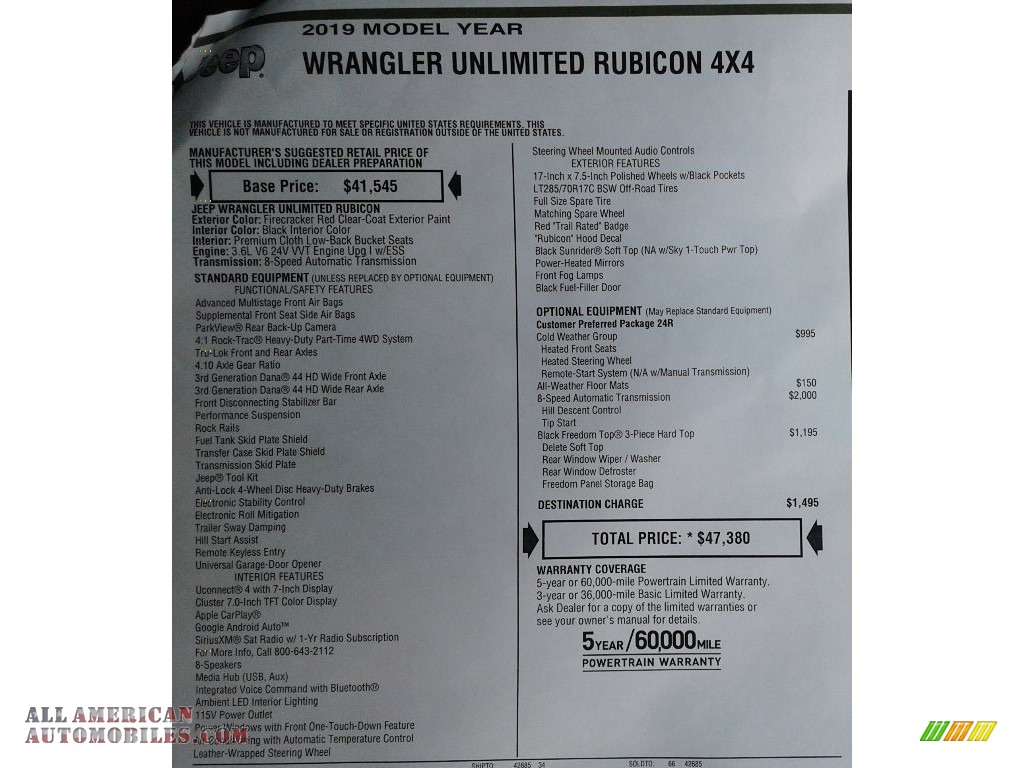 2019 Wrangler Unlimited Rubicon 4x4 - Firecracker Red / Black photo #33