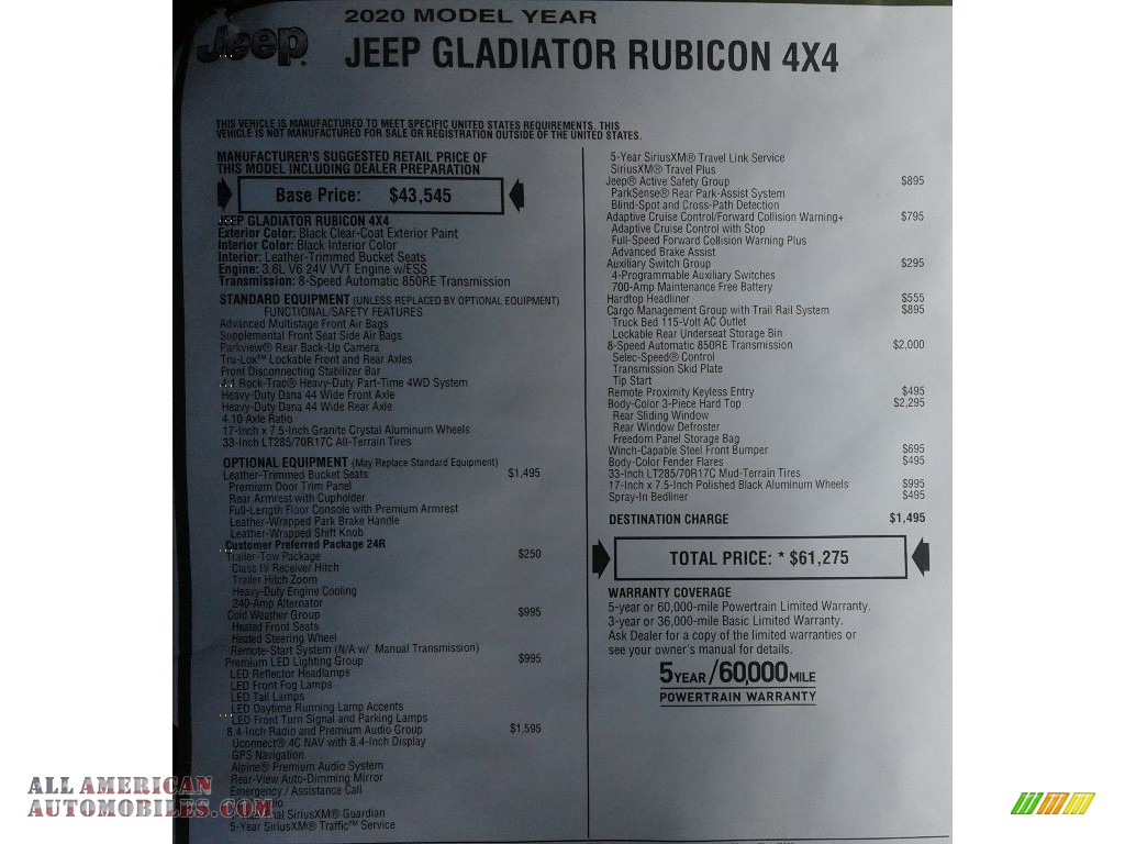 2020 Gladiator Rubicon 4x4 - Black / Black photo #44
