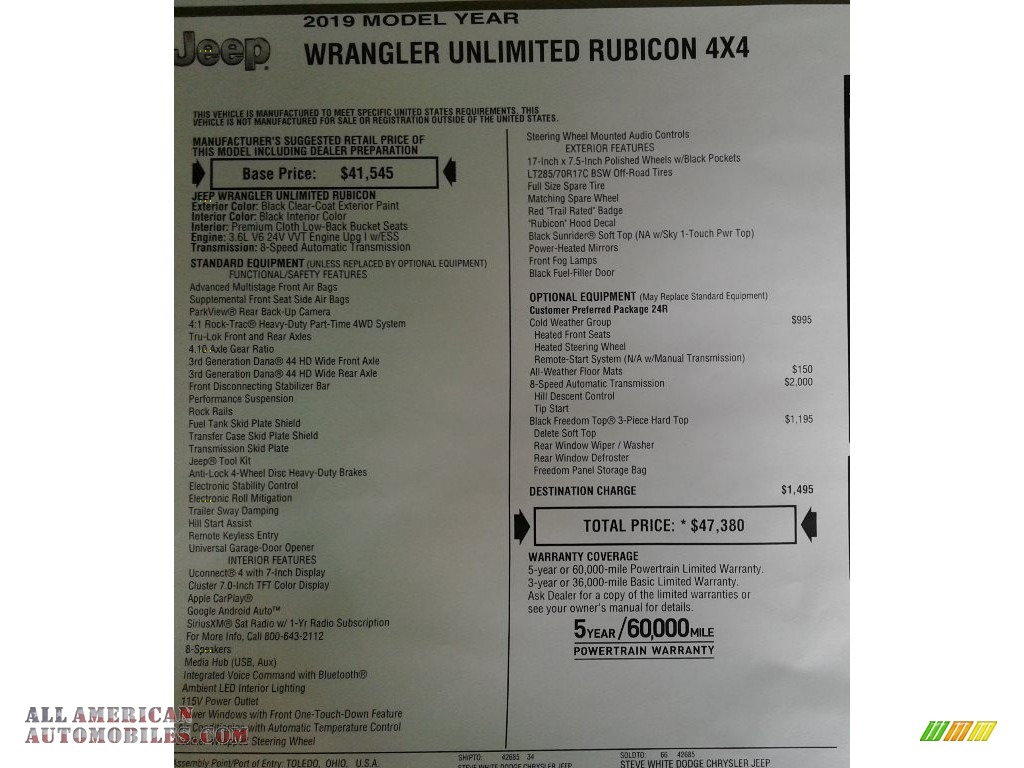 2019 Wrangler Unlimited Rubicon 4x4 - Black / Black photo #33