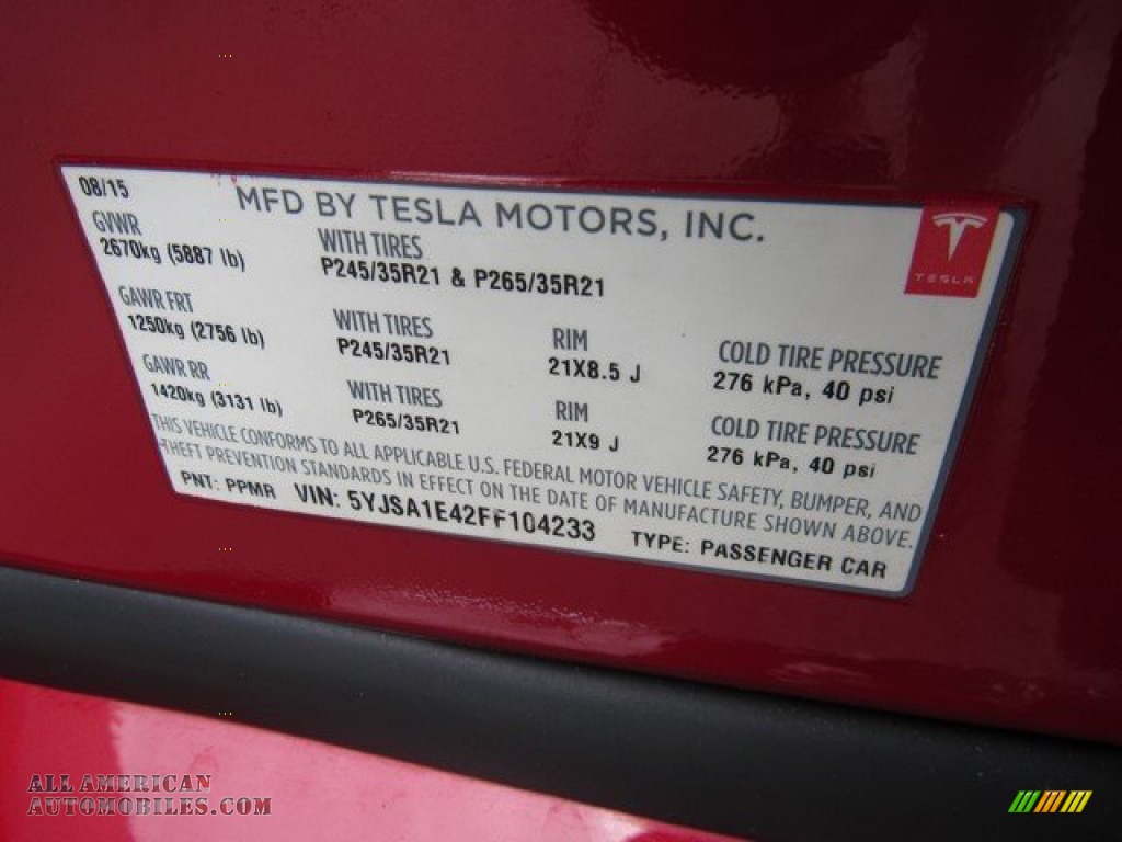 2015 Model S 90D - Red Multi-Coat / Grey photo #33
