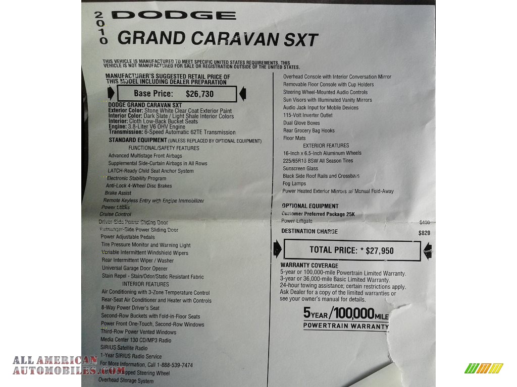 2010 Grand Caravan SXT - Stone White / Dark Slate Gray/Light Shale photo #30