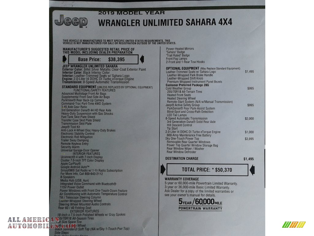 2019 Wrangler Unlimited Sahara 4x4 - Billet Silver Metallic / Black photo #36