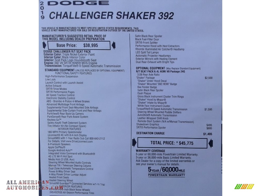 2019 Challenger R/T Scat Pack Shaker - Triple Nickel / Black photo #37