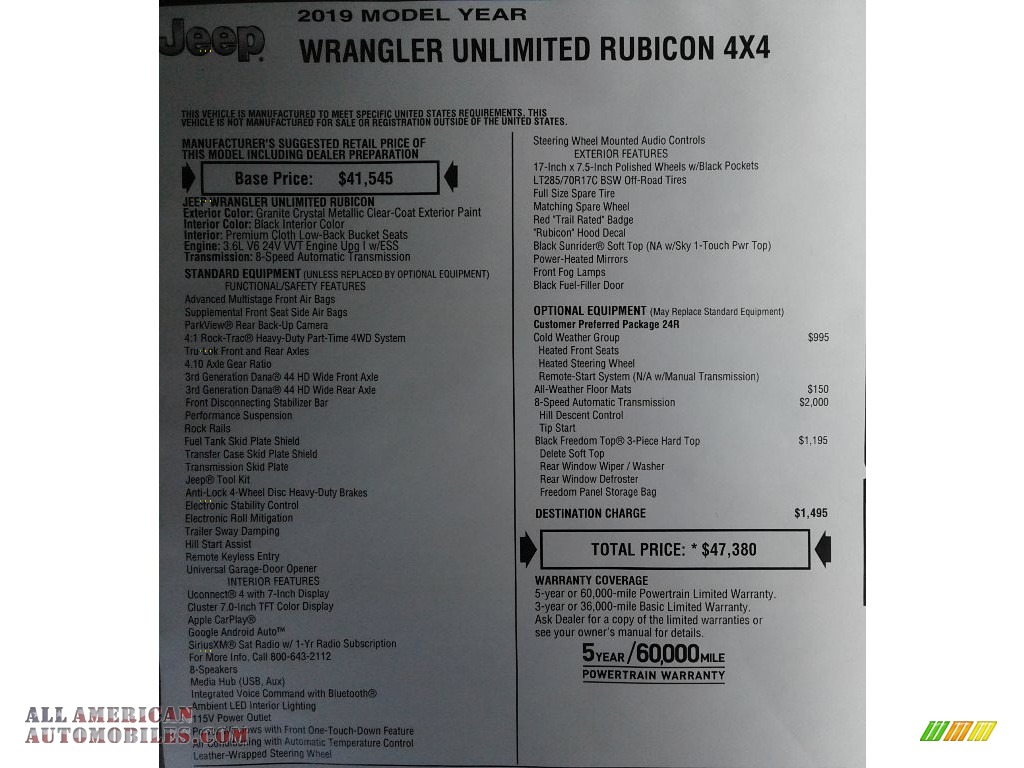 2019 Wrangler Unlimited Rubicon 4x4 - Granite Crystal Metallic / Black photo #31
