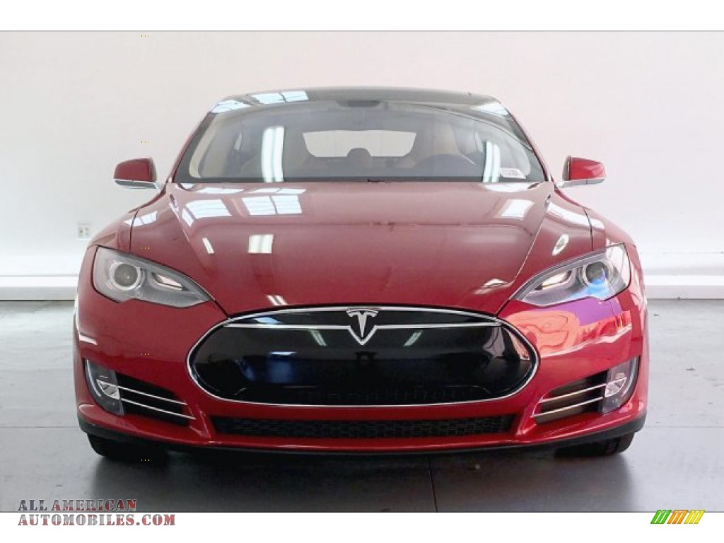 2013 Model S P85 Performance - Red Tesla Multi-Coat / Tan photo #2