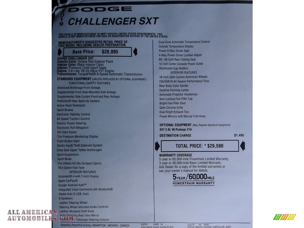 2019 Challenger SXT - Octane Red Pearl / Black photo #31