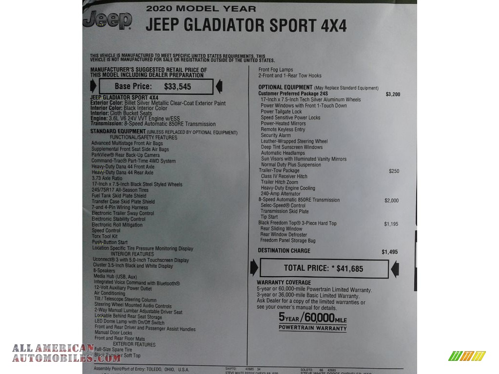 2020 Gladiator Sport 4x4 - Billet Silver Metallic / Black photo #28