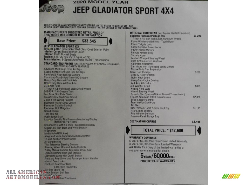 2020 Gladiator Sport 4x4 - Firecracker Red / Black photo #28