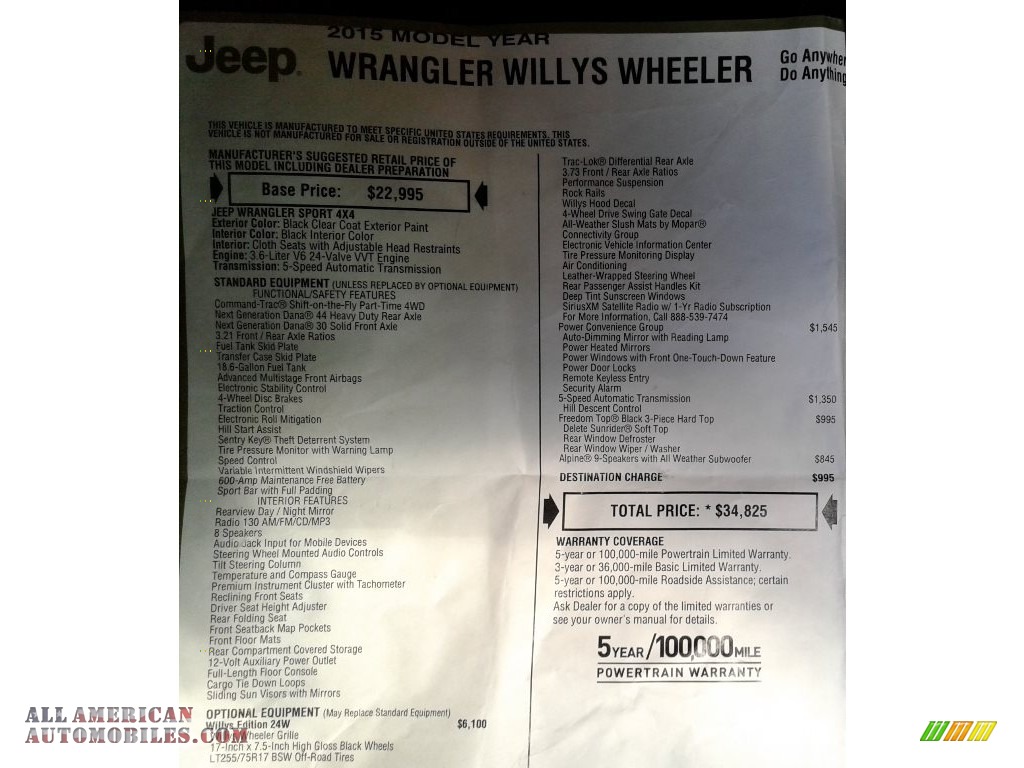 2015 Wrangler Willys Wheeler 4x4 - Black / Black photo #31
