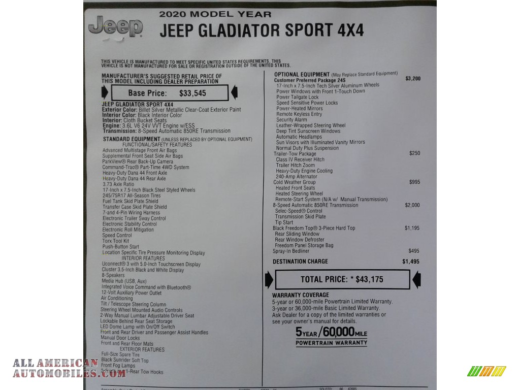 2020 Gladiator Sport 4x4 - Billet Silver Metallic / Black photo #29