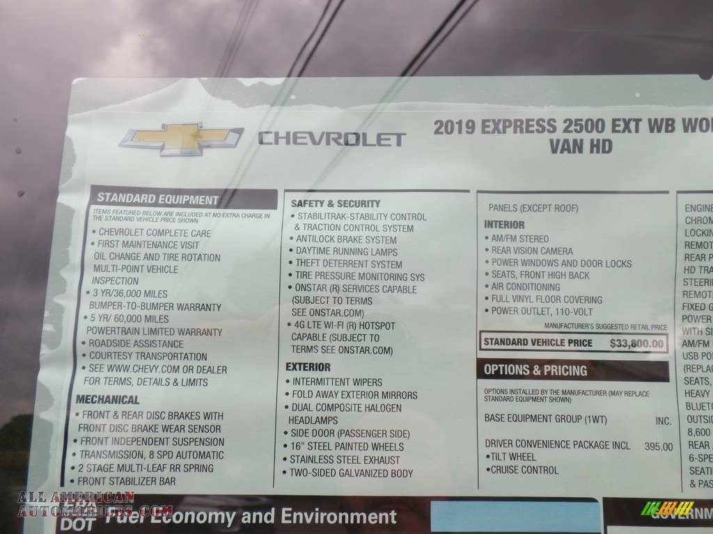 2019 Express 2500 Cargo Extended WT - Summit White / Medium Pewter photo #38