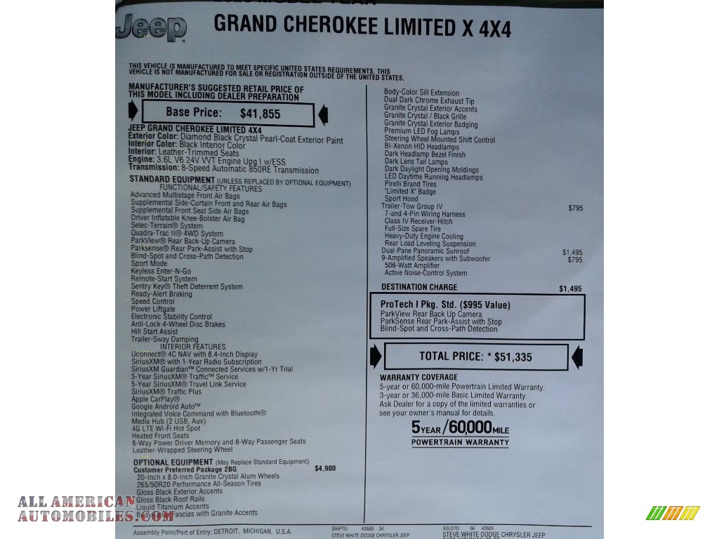 2020 Grand Cherokee Limited X 4x4 - Diamond Black Crystal Pearl / Black photo #40