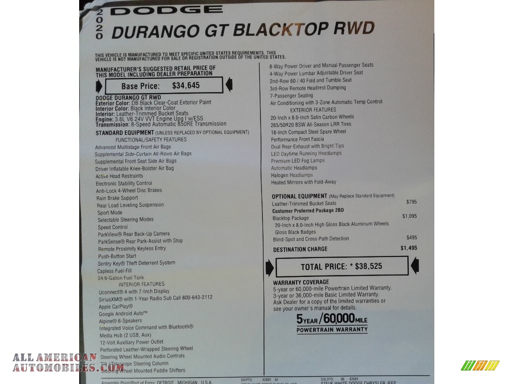 2020 Durango GT - DB Black / Black photo #36