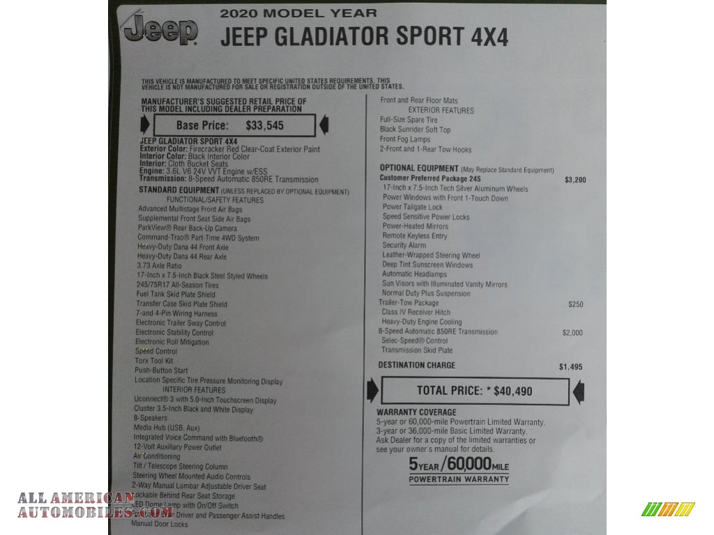 2020 Gladiator Sport 4x4 - Firecracker Red / Black photo #29